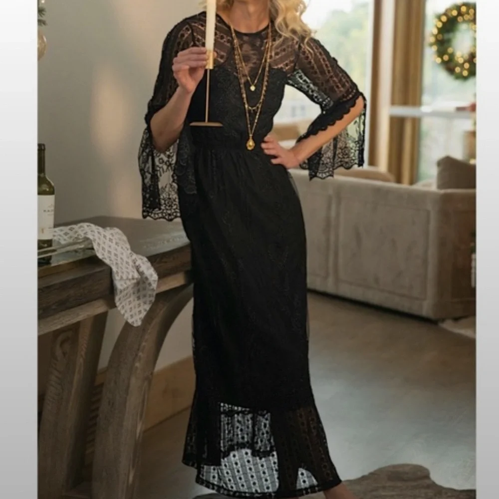 Soft Surroundings Yasmin Black
Embroidered Lace Bell Sleeve - Picture 2 of 5